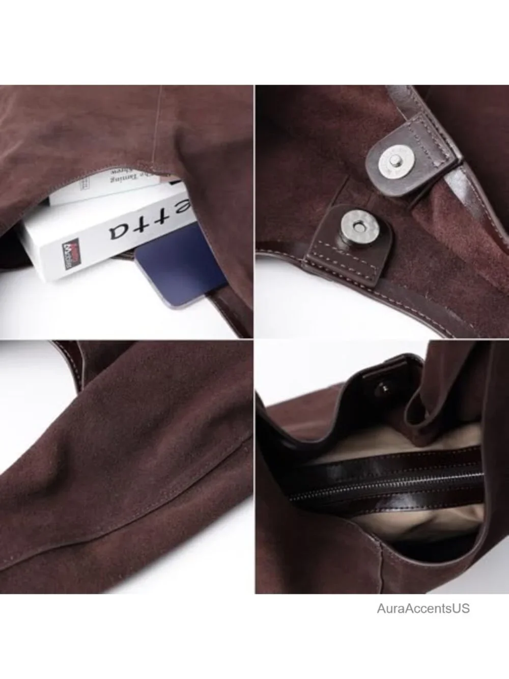 Genuine Suede Leather Hobo Bag Oversized Crescent Shoulder Tote Detachable Pouch